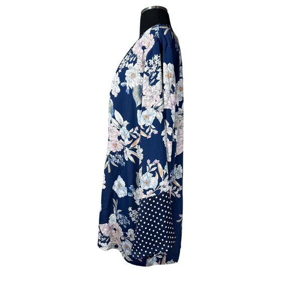 Suzanne Betro Floral Polka Dot Printed Kimono Top Cardigan Blue Long Sleeves 1X - Picture 5 of 14